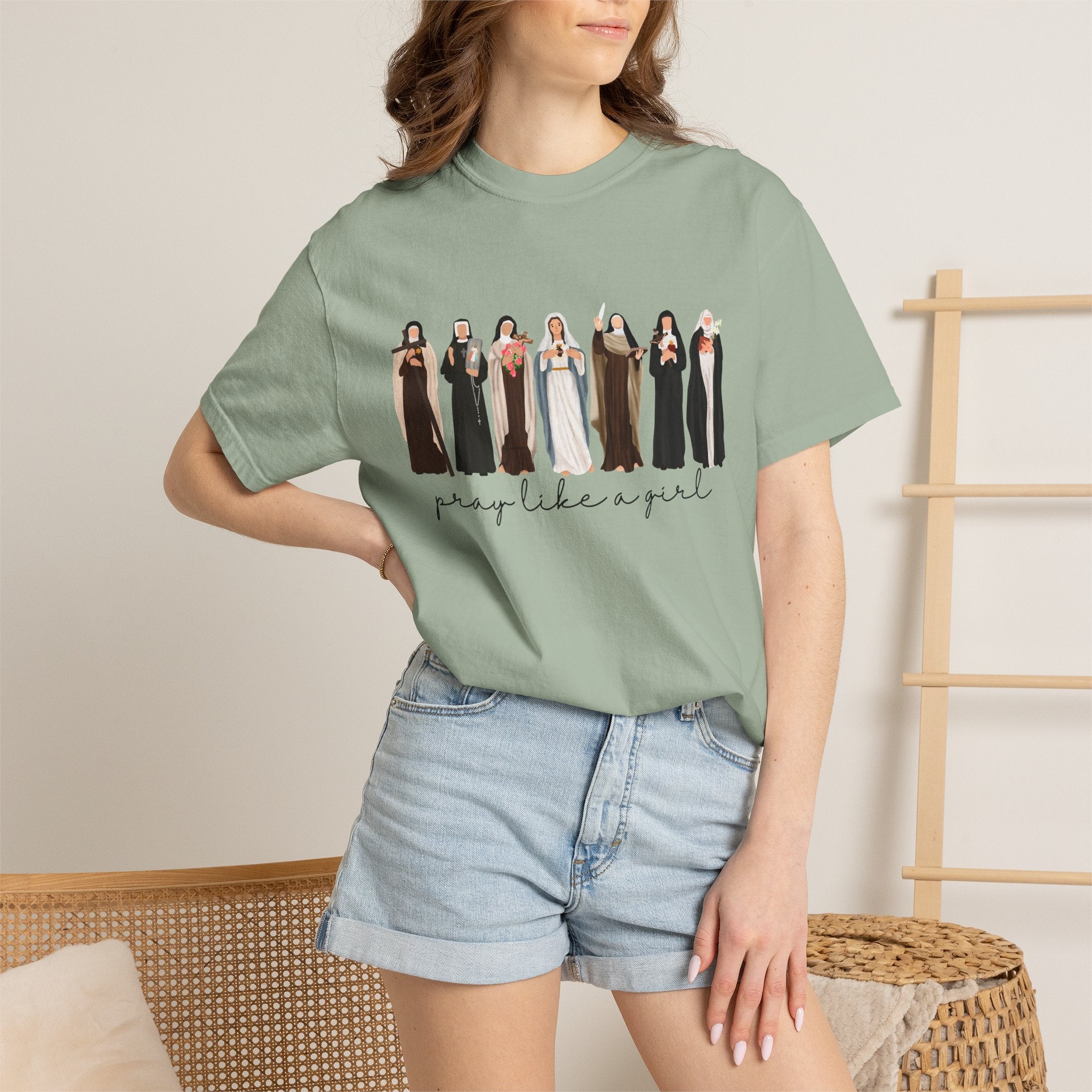 Pray Like a Girl Comfort Color T-Shirt: Catholic Saint Confirmation Gift Tee