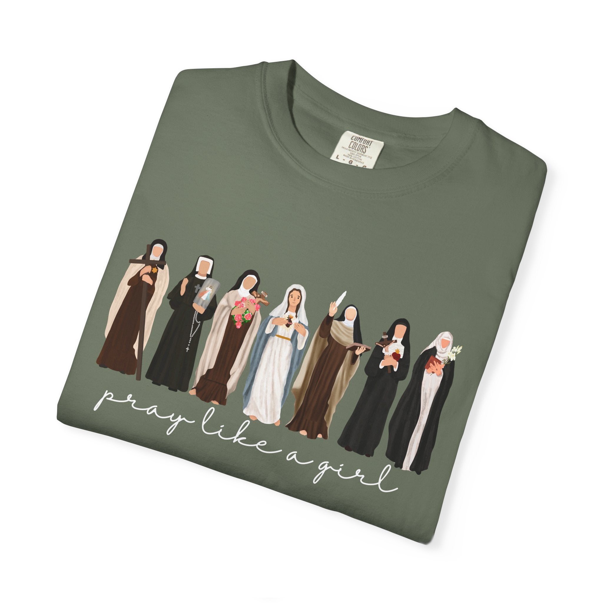 Pray Like a Girl Comfort Color T-Shirt: Catholic Saint Confirmation Gift Tee