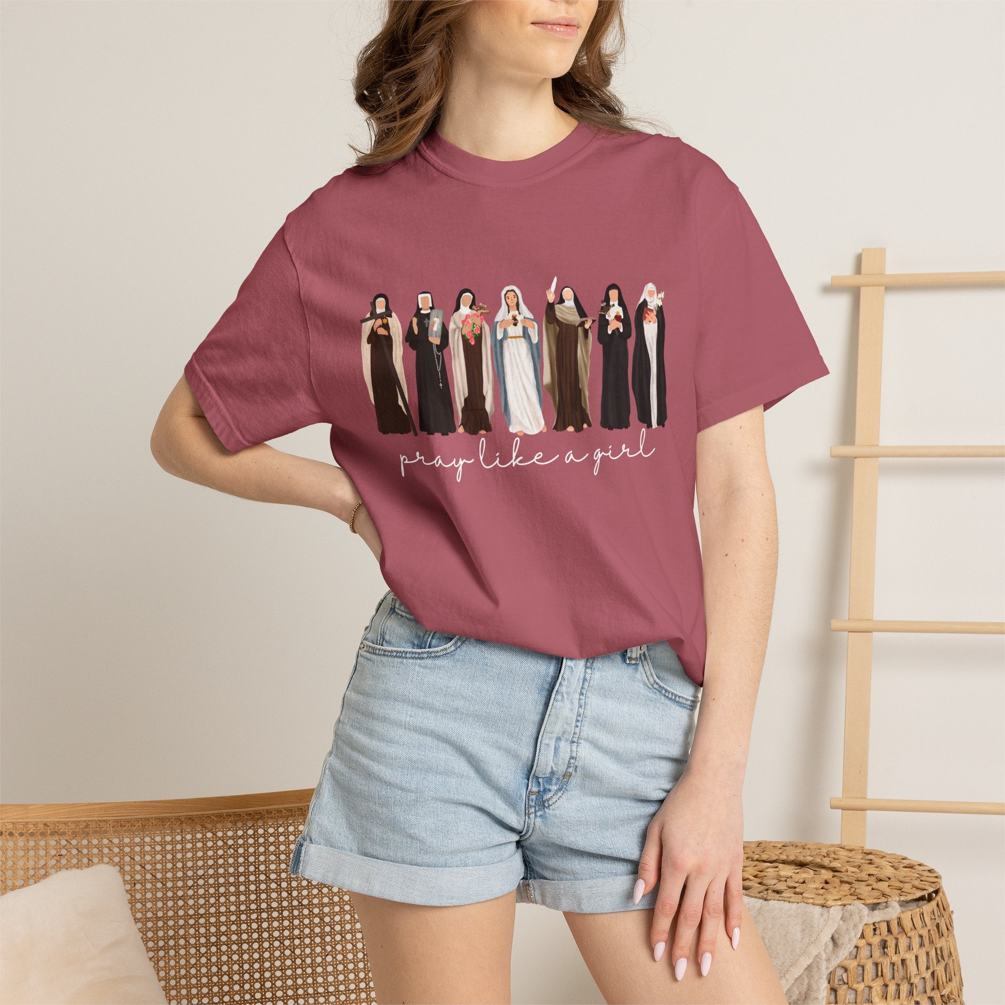 Pray Like a Girl Comfort Color T-Shirt: Catholic Saint Confirmation Gift Tee