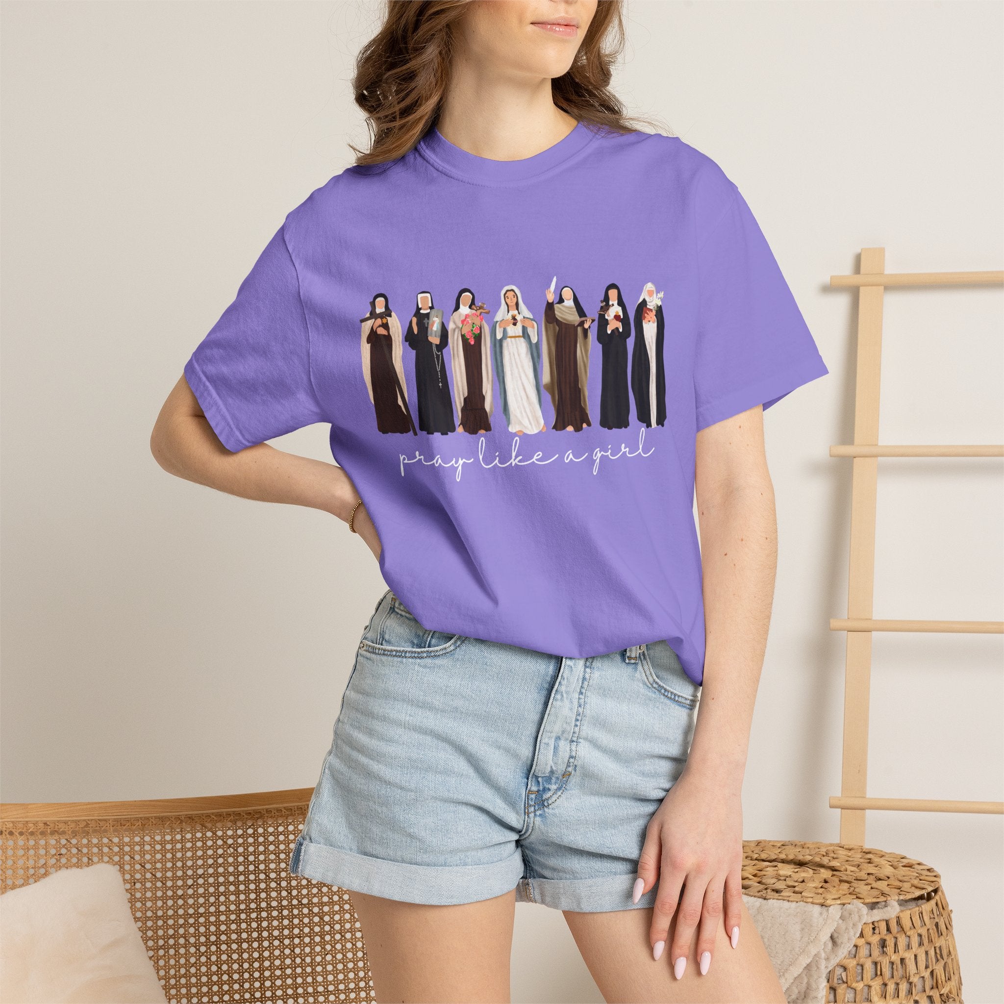 Pray Like a Girl Comfort Color T-Shirt: Catholic Saint Confirmation Gift Tee
