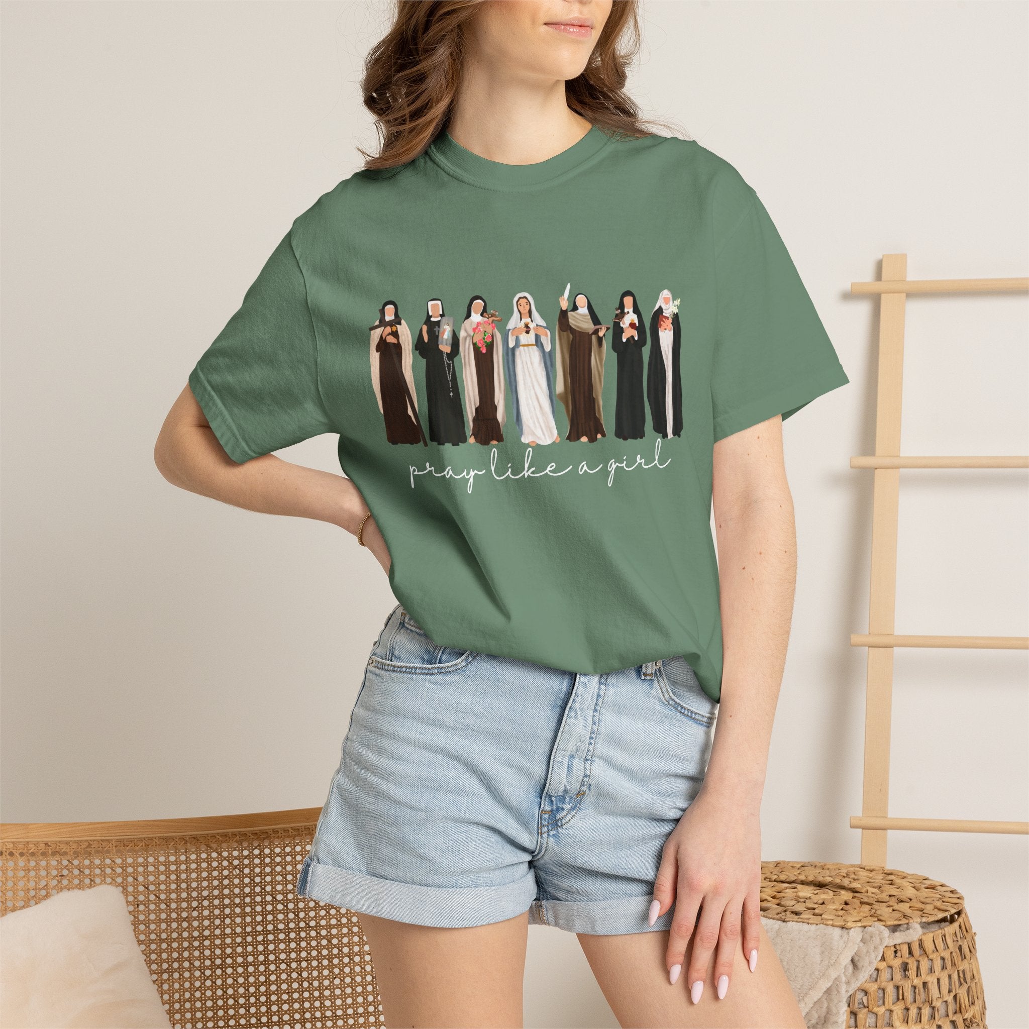 Pray Like a Girl Comfort Color T-Shirt: Catholic Saint Confirmation Gift Tee