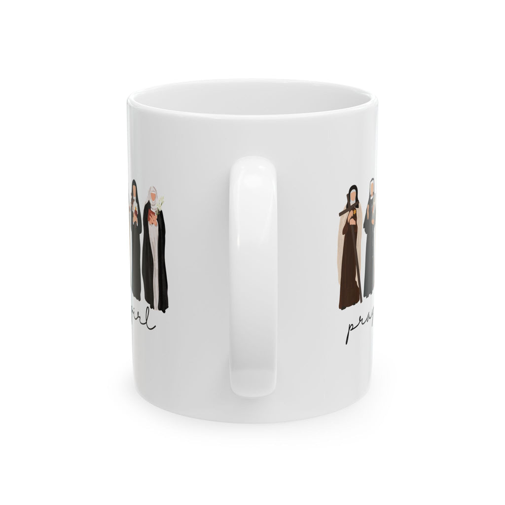 Catholic Saint Mug, Pray Like A Girl, Personalized Religious Gift for Women