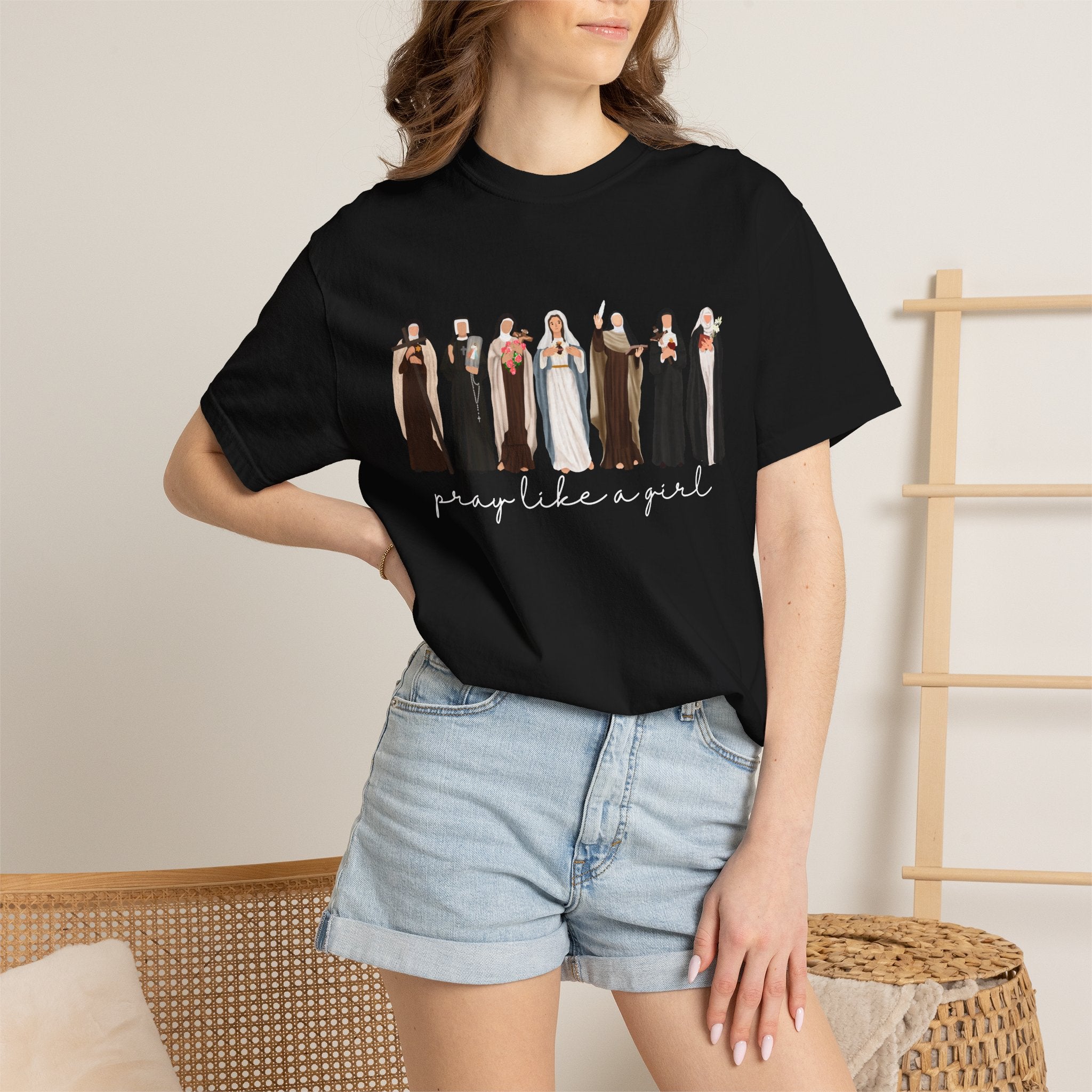 Pray Like a Girl Comfort Color T-Shirt: Catholic Saint Confirmation Gift Tee