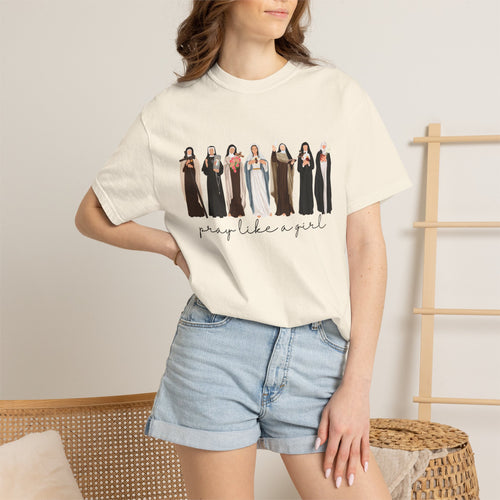 Pray Like a Girl Comfort Color T-Shirt: Catholic Saint Confirmation Gift Tee