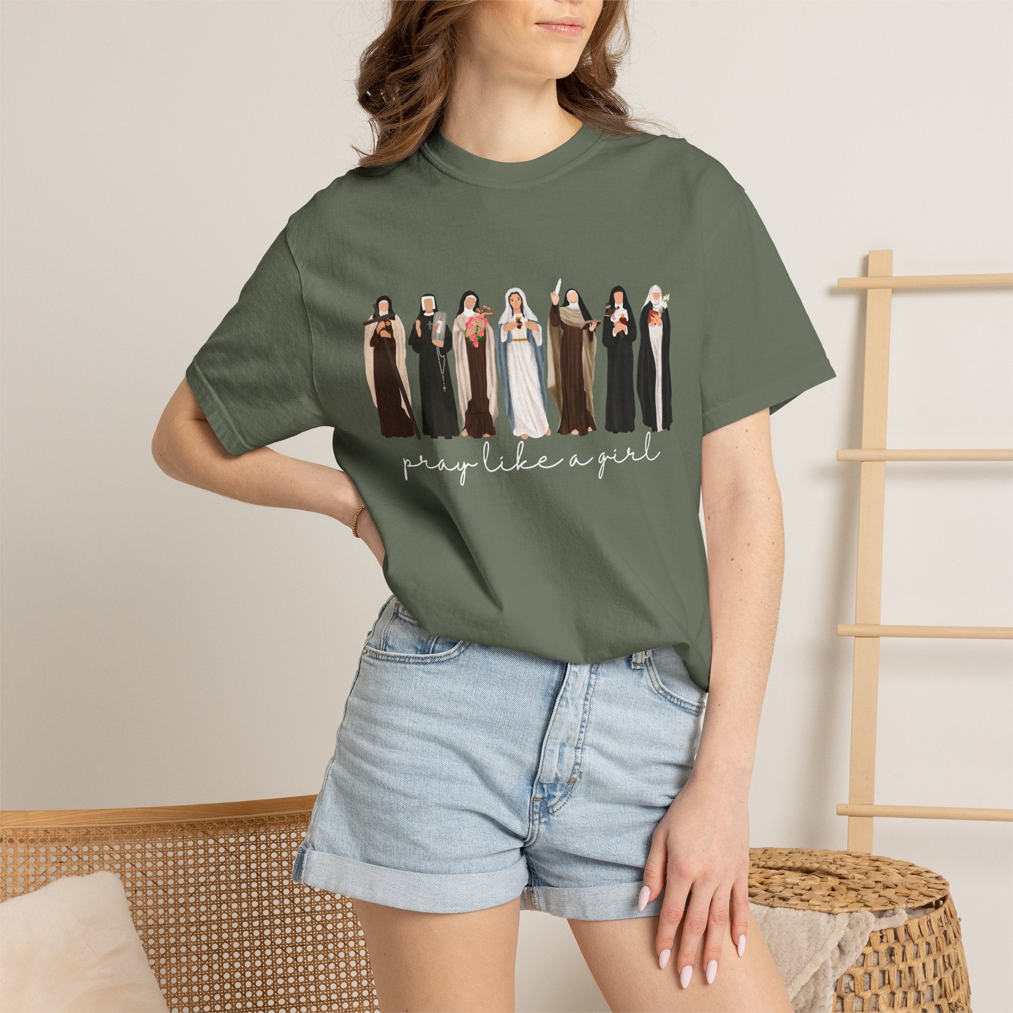 Pray Like a Girl Comfort Color T-Shirt: Catholic Saint Confirmation Gift Tee