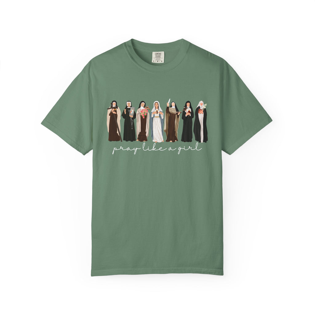 Pray Like a Girl Comfort Color T-Shirt: Catholic Saint Confirmation Gift Tee