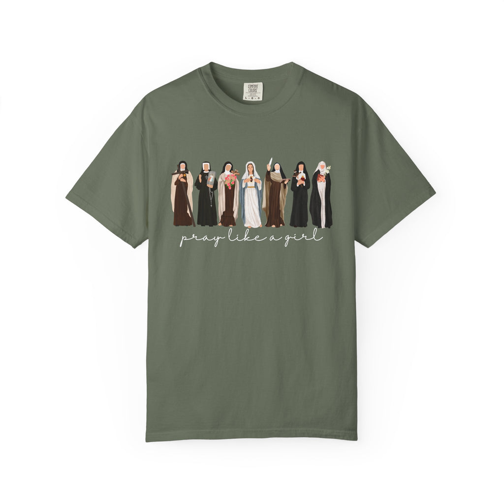 Pray Like a Girl Comfort Color T-Shirt: Catholic Saint Confirmation Gift Tee