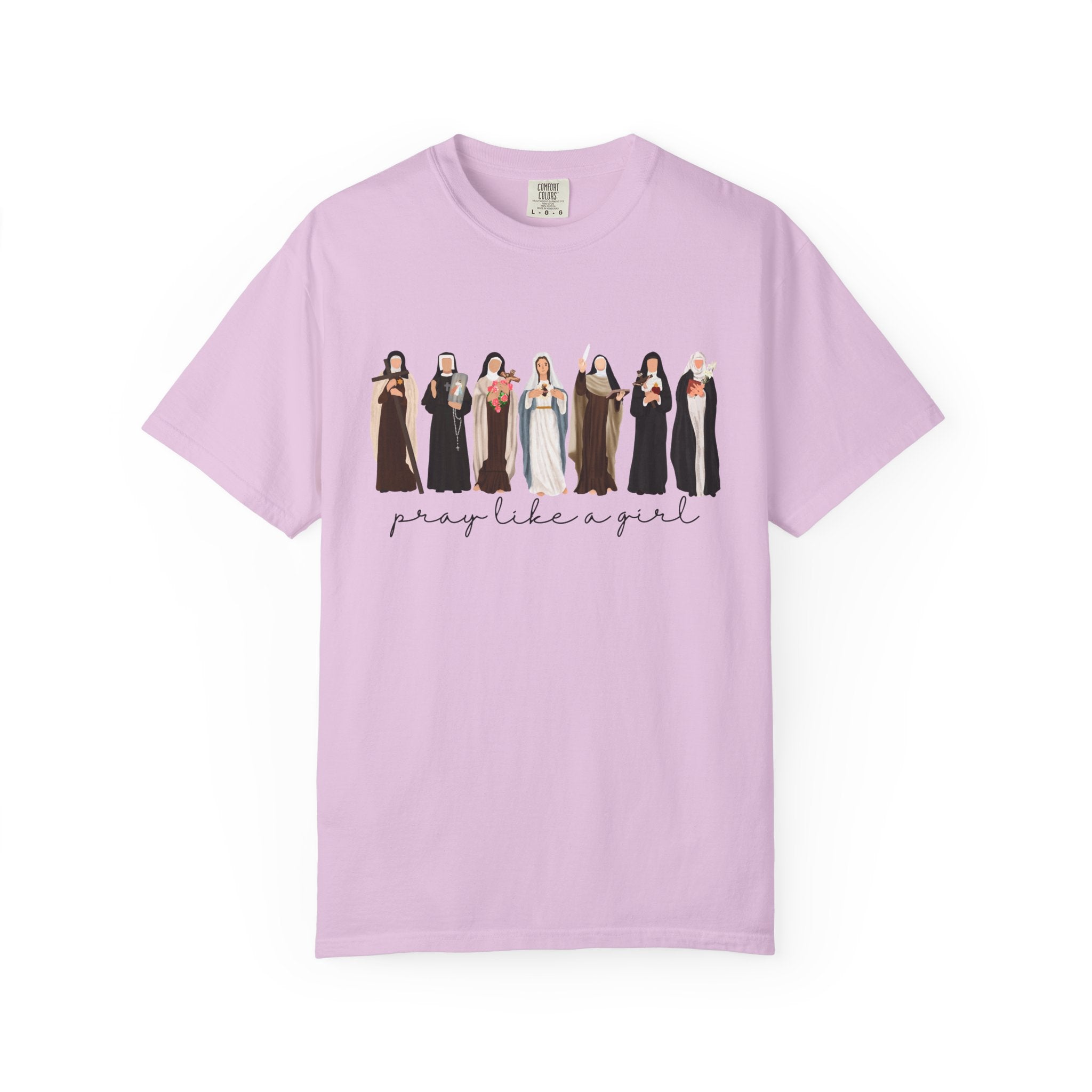 Pray Like a Girl Comfort Color T-Shirt: Catholic Saint Confirmation Gift Tee