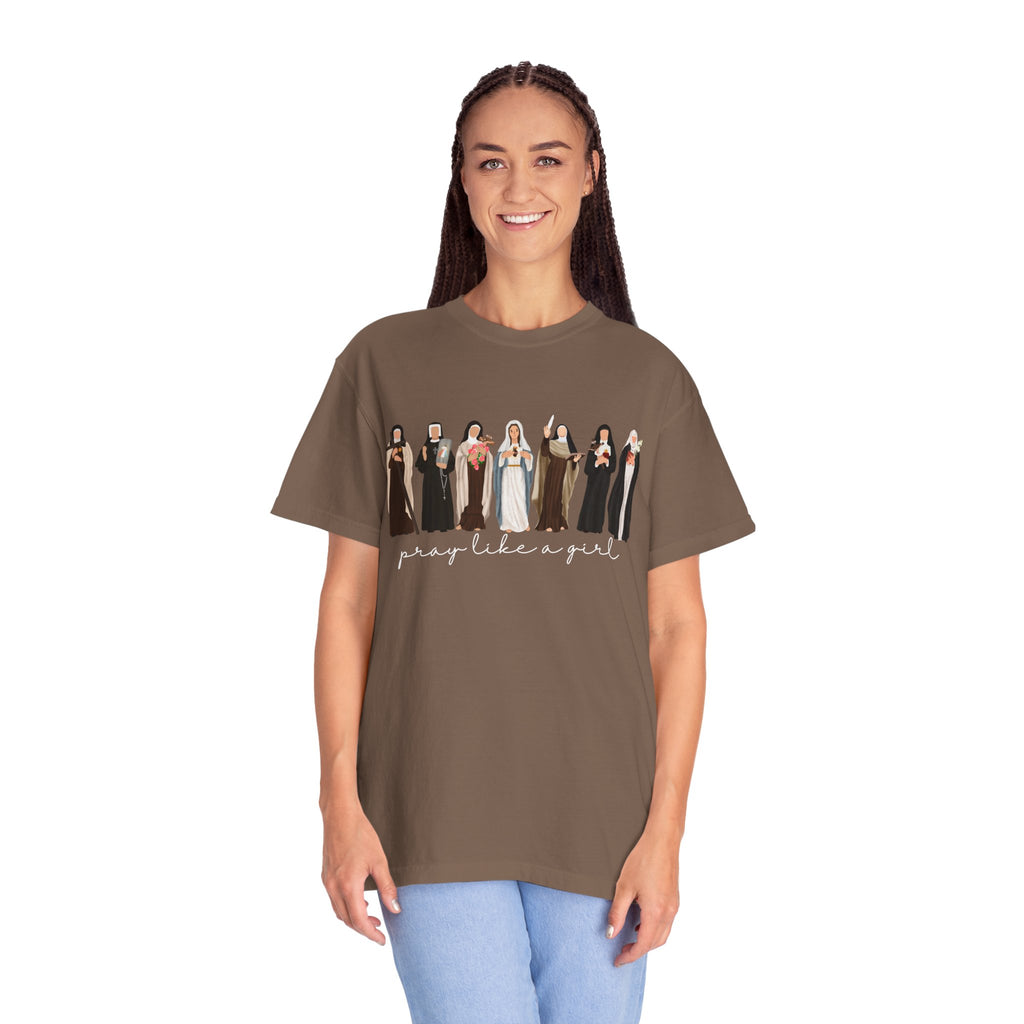 Pray Like a Girl Comfort Color T-Shirt: Catholic Saint Confirmation Gift Tee