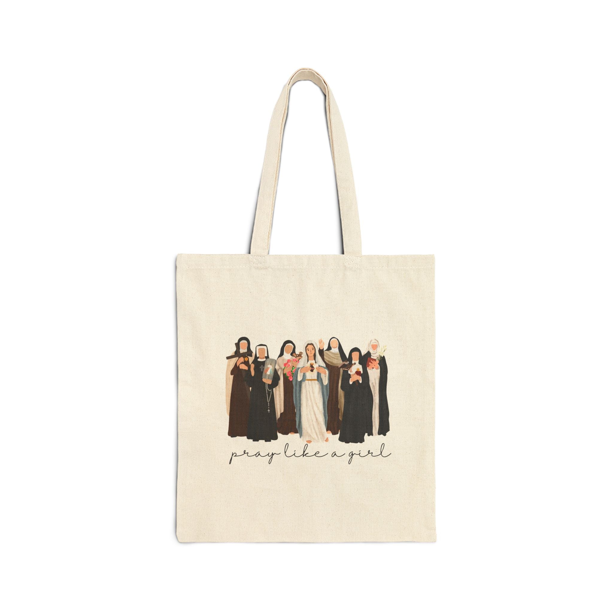 Pray Like  a Girl Tote Bag - Catholic Women Saints Confirmation Gift
