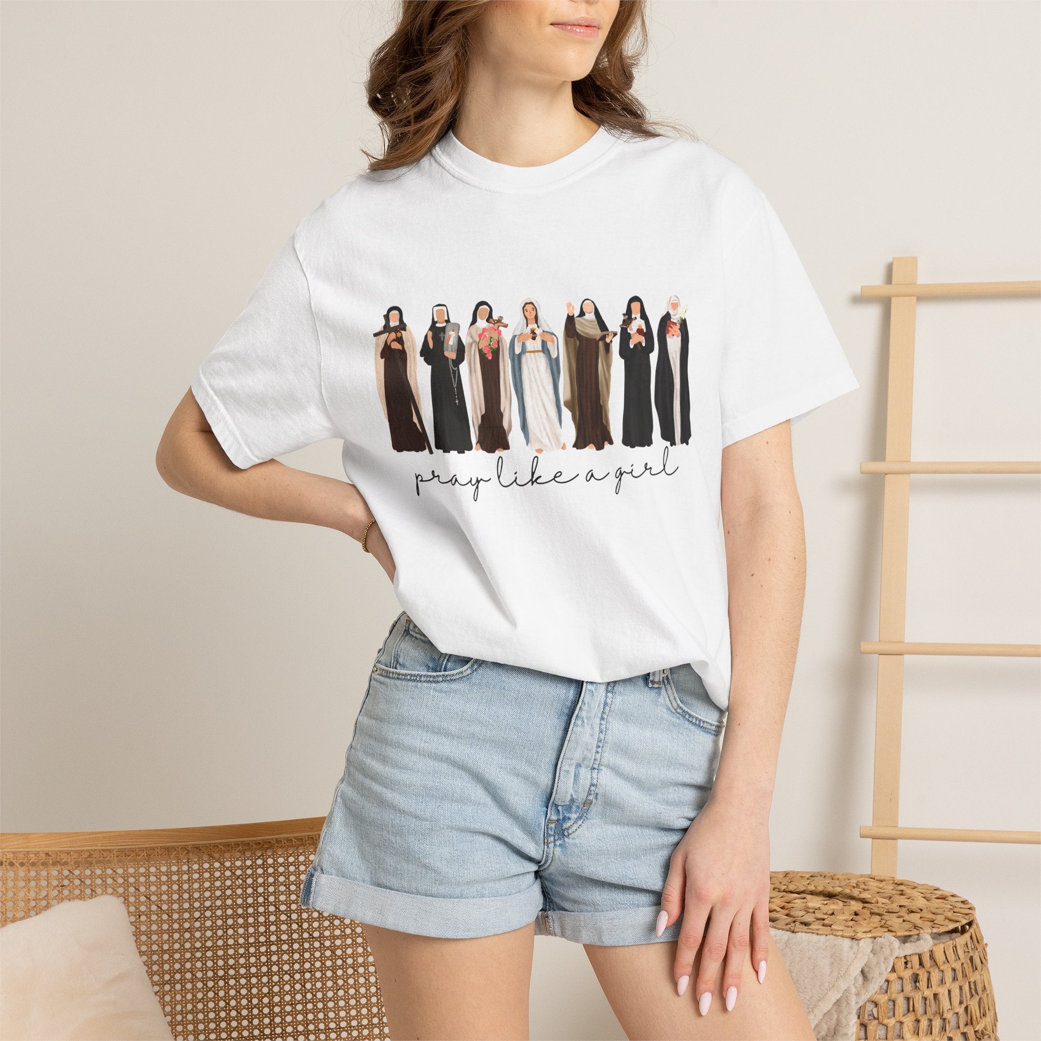 Pray Like a Girl Comfort Color T-Shirt: Catholic Saint Confirmation Gift Tee