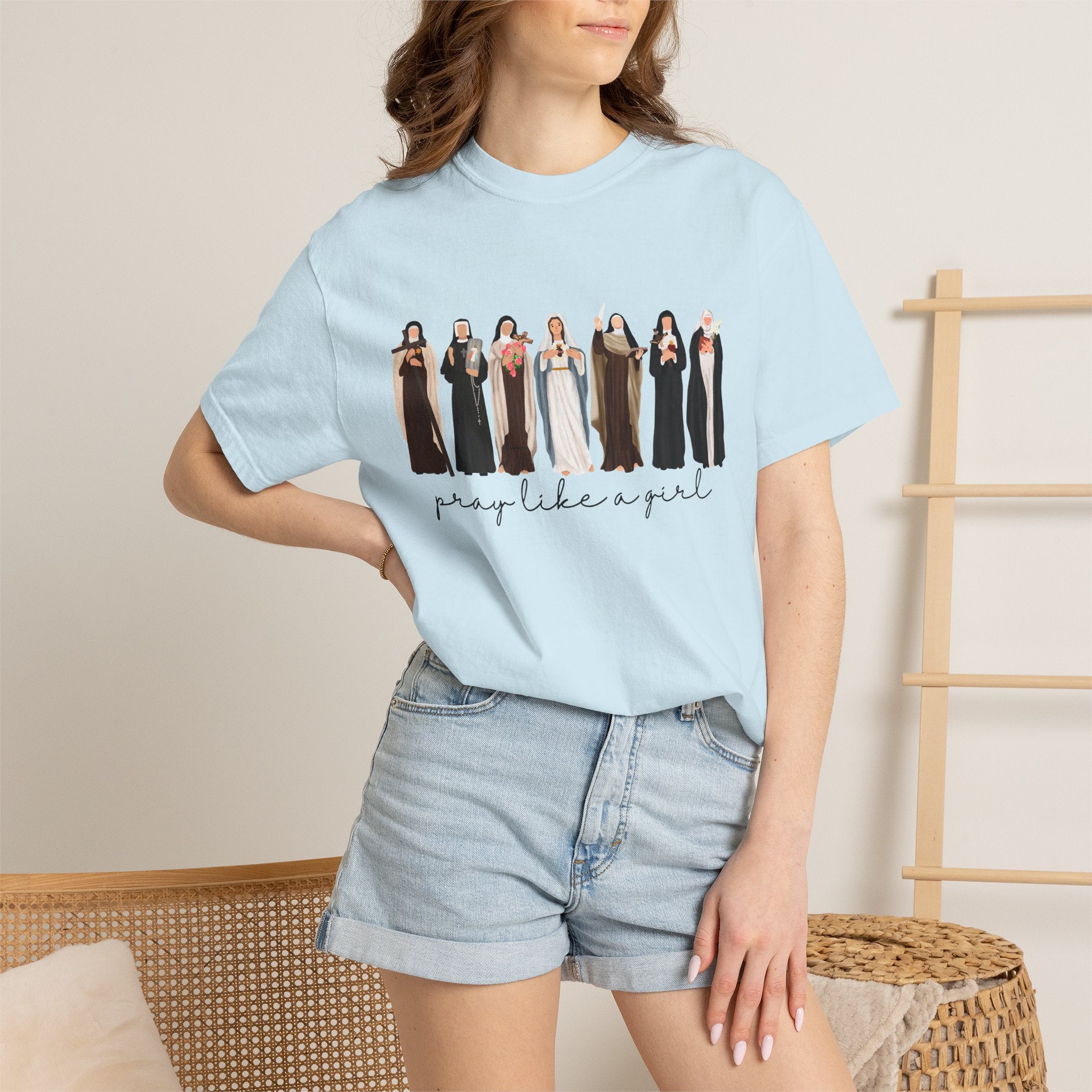 Pray Like a Girl Comfort Color T-Shirt: Catholic Saint Confirmation Gift Tee