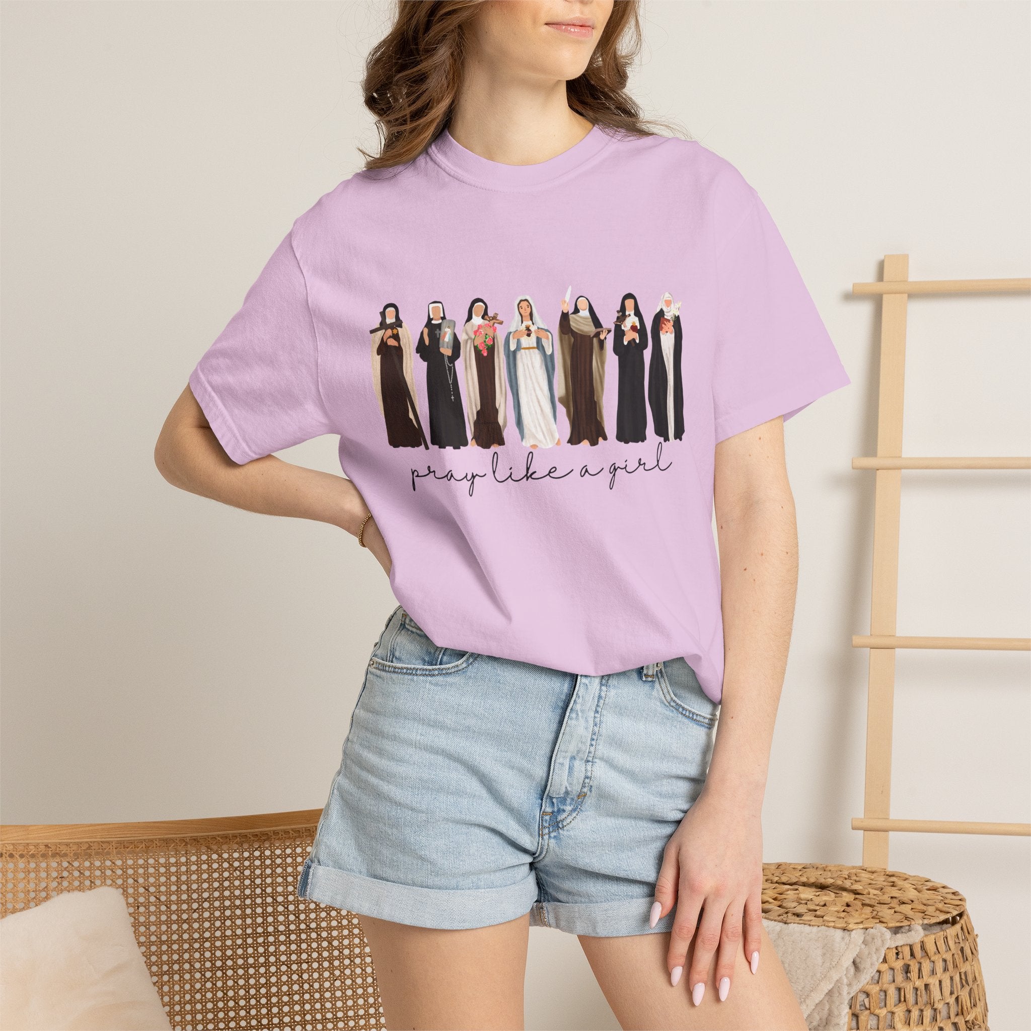 Pray Like a Girl Comfort Color T-Shirt: Catholic Saint Confirmation Gift Tee
