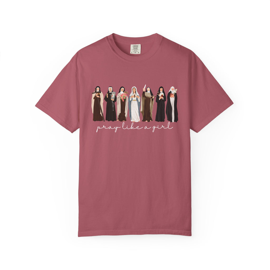 Pray Like a Girl Comfort Color T-Shirt: Catholic Saint Confirmation Gift Tee