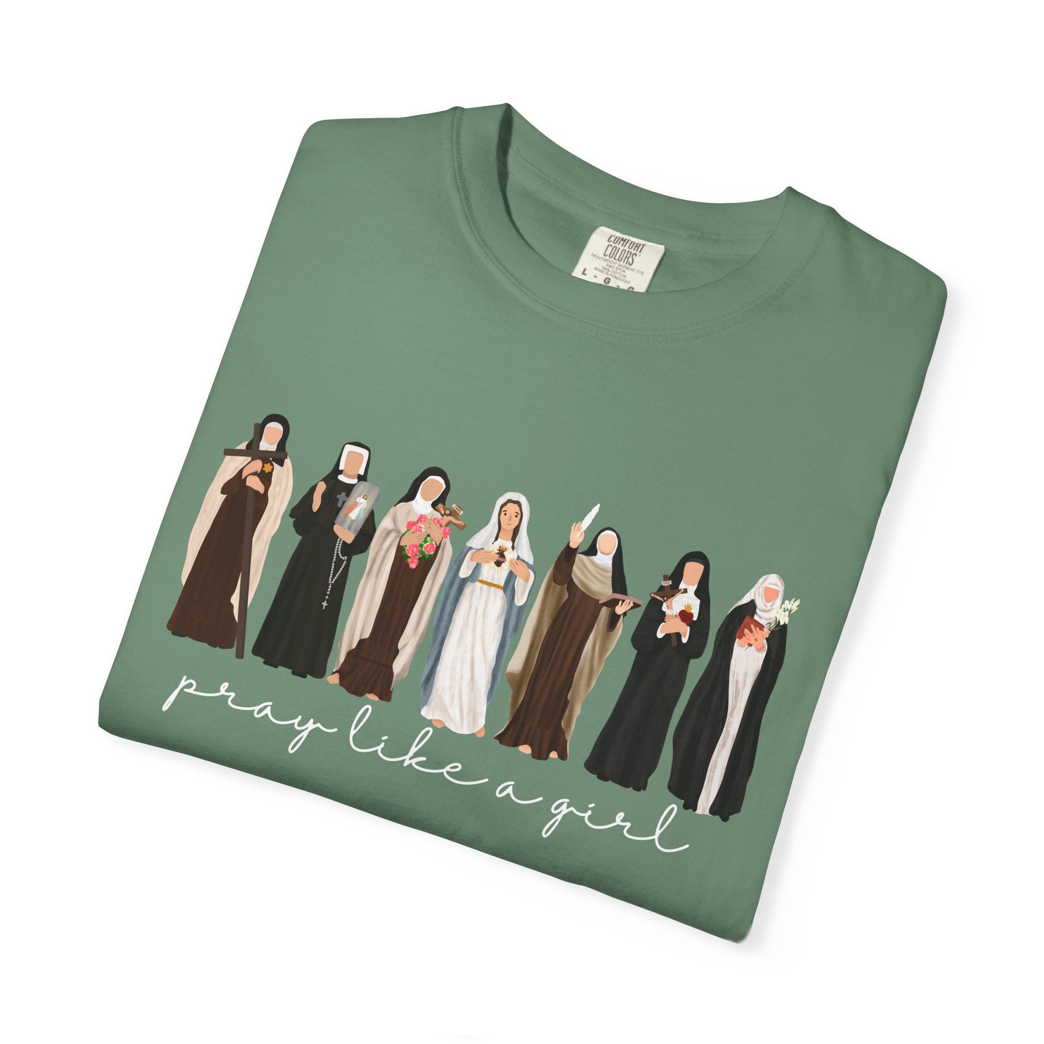 Pray Like a Girl Comfort Color T-Shirt: Catholic Saint Confirmation Gift Tee