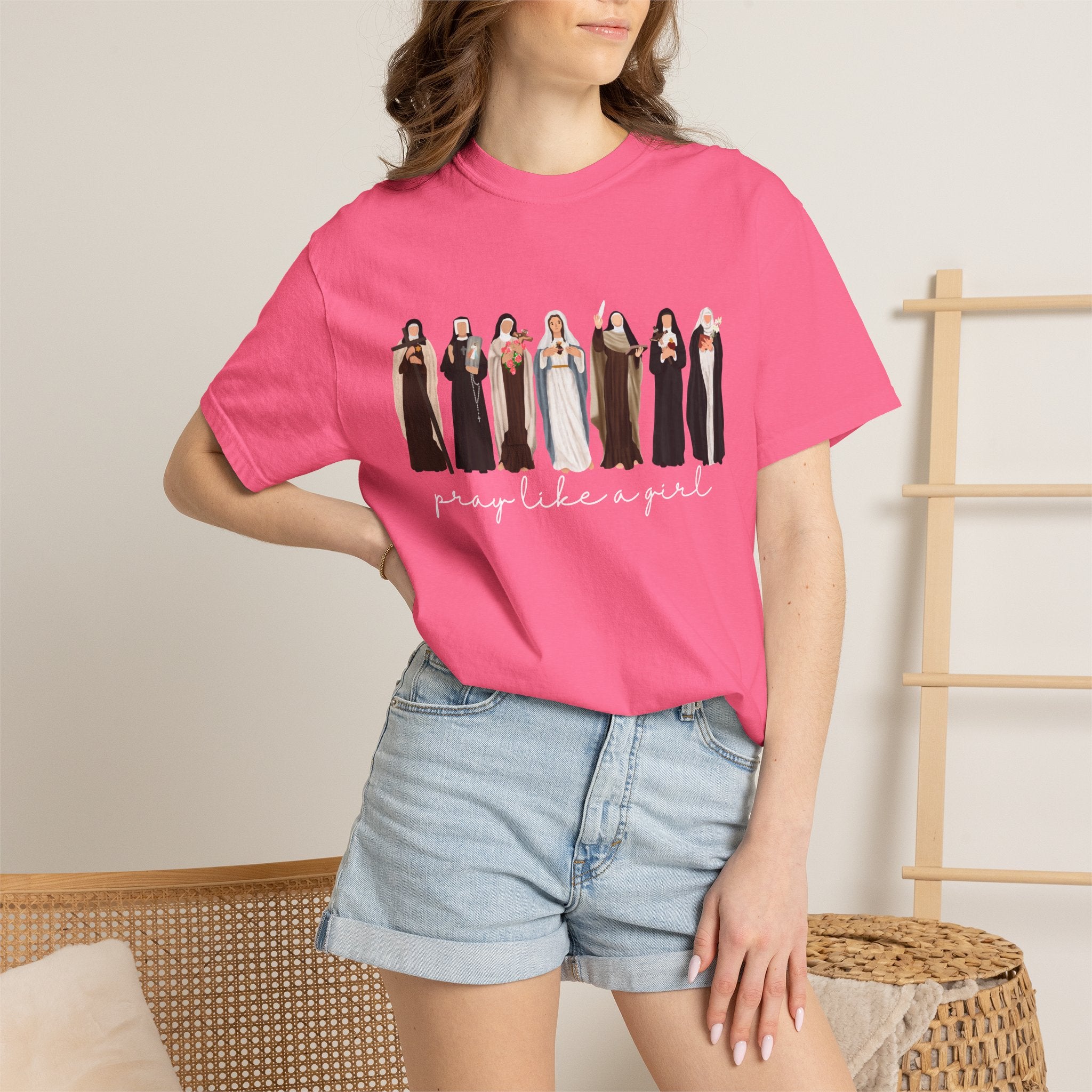Pray Like a Girl Comfort Color T-Shirt: Catholic Saint Confirmation Gift Tee