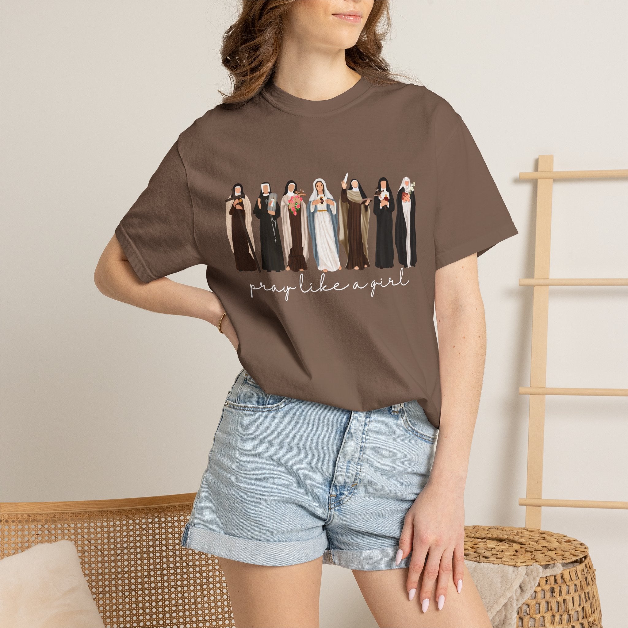 Pray Like a Girl Comfort Color T-Shirt: Catholic Saint Confirmation Gift Tee