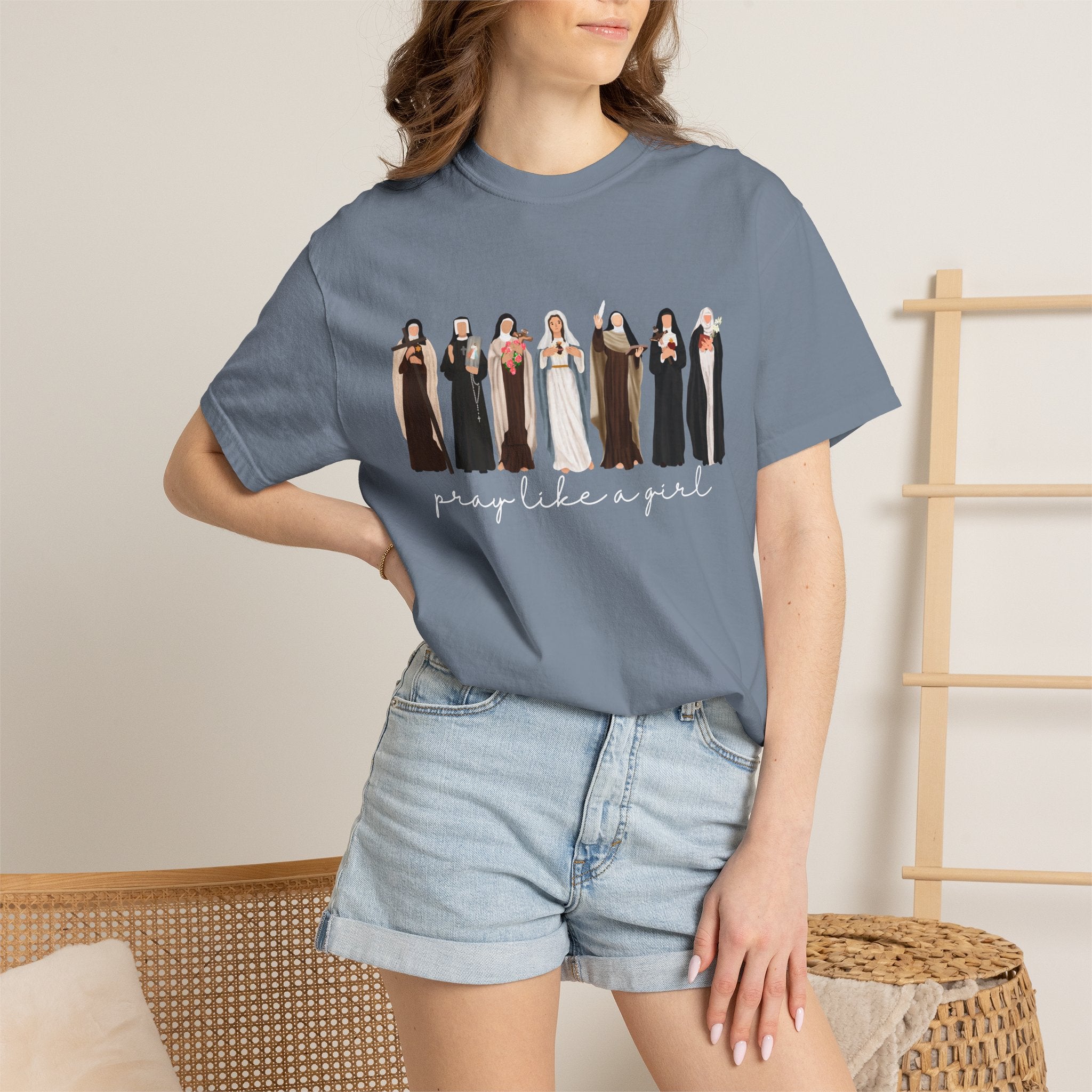 Pray Like a Girl Comfort Color T-Shirt: Catholic Saint Confirmation Gift Tee