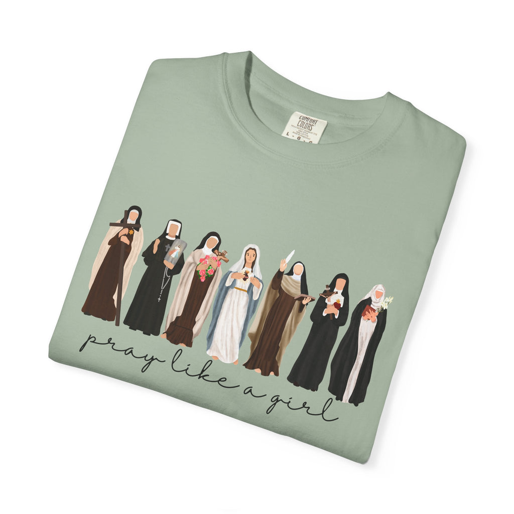 Pray Like a Girl Comfort Color T-Shirt: Catholic Saint Confirmation Gift Tee