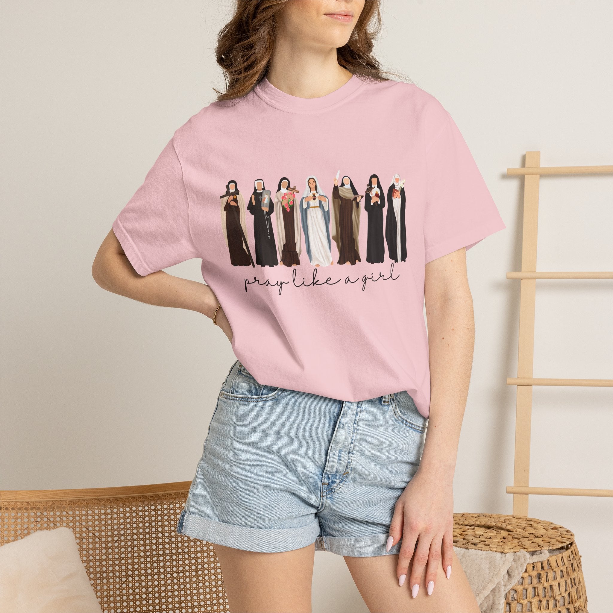 Pray Like a Girl Comfort Color T-Shirt: Catholic Saint Confirmation Gift Tee