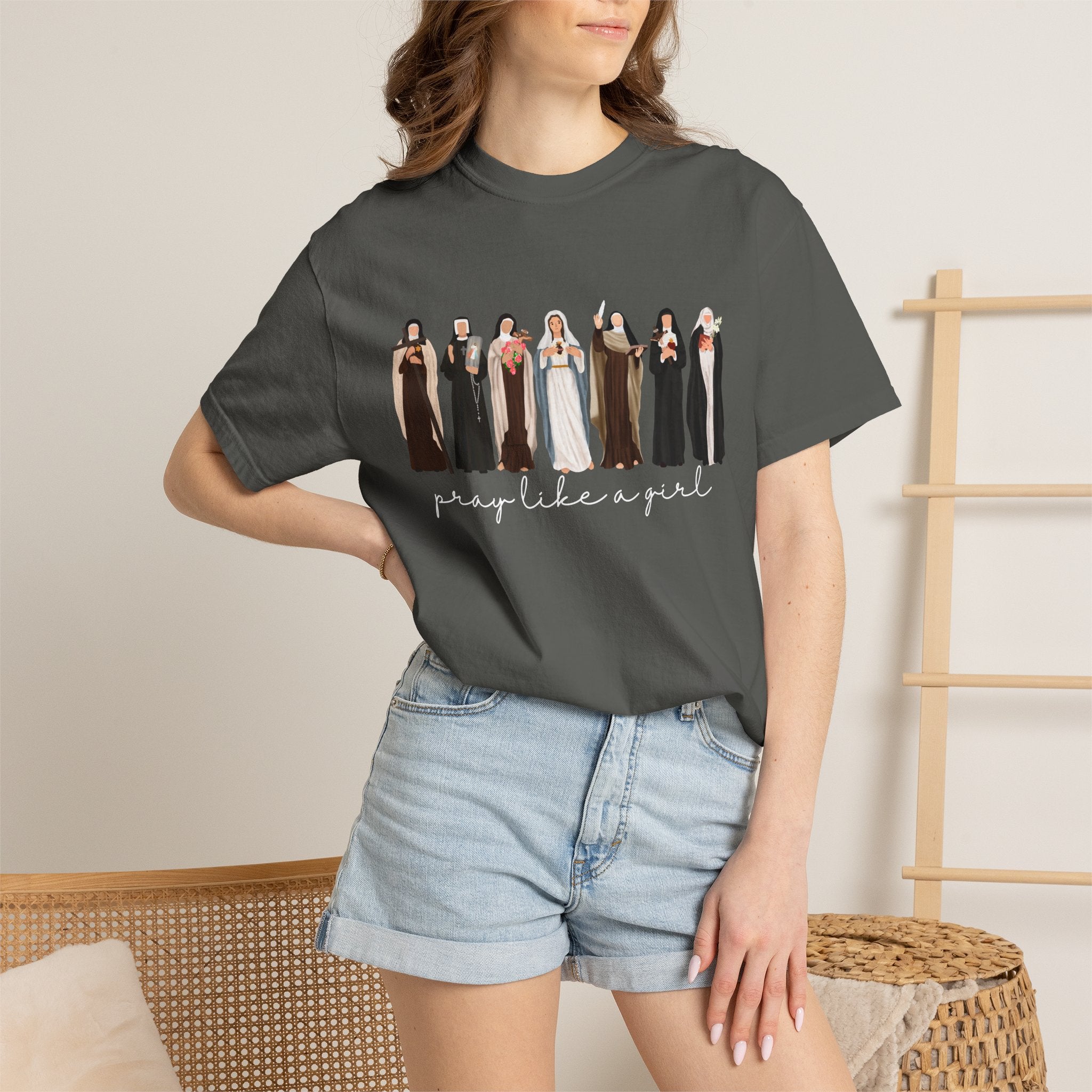 Pray Like a Girl Comfort Color T-Shirt: Catholic Saint Confirmation Gift Tee